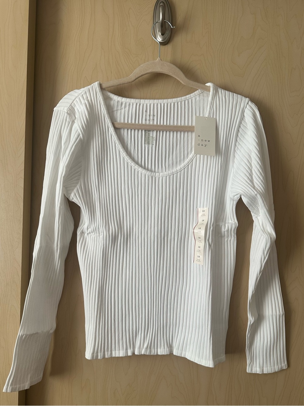 White Ribbed Long Sleeve Slim Fit Top NWT